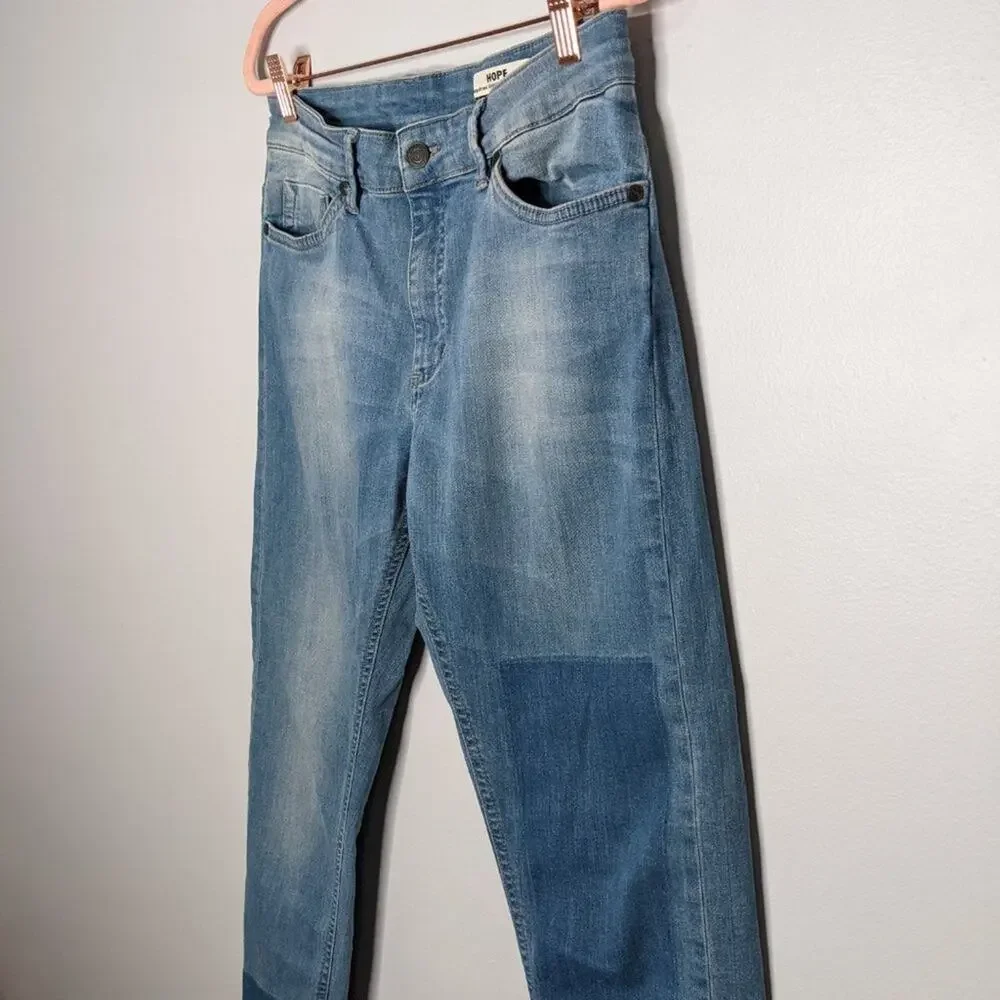 Hope Blue Distressed Stay Patch Relaxed Denim Jeans Size 26
